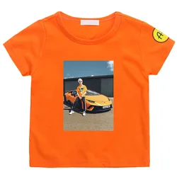 Kid A4 Funny Print T-shirt 2023 Summer O Neck Orange Clothes Girl Boy Family Matching Outfits Baby Clothing