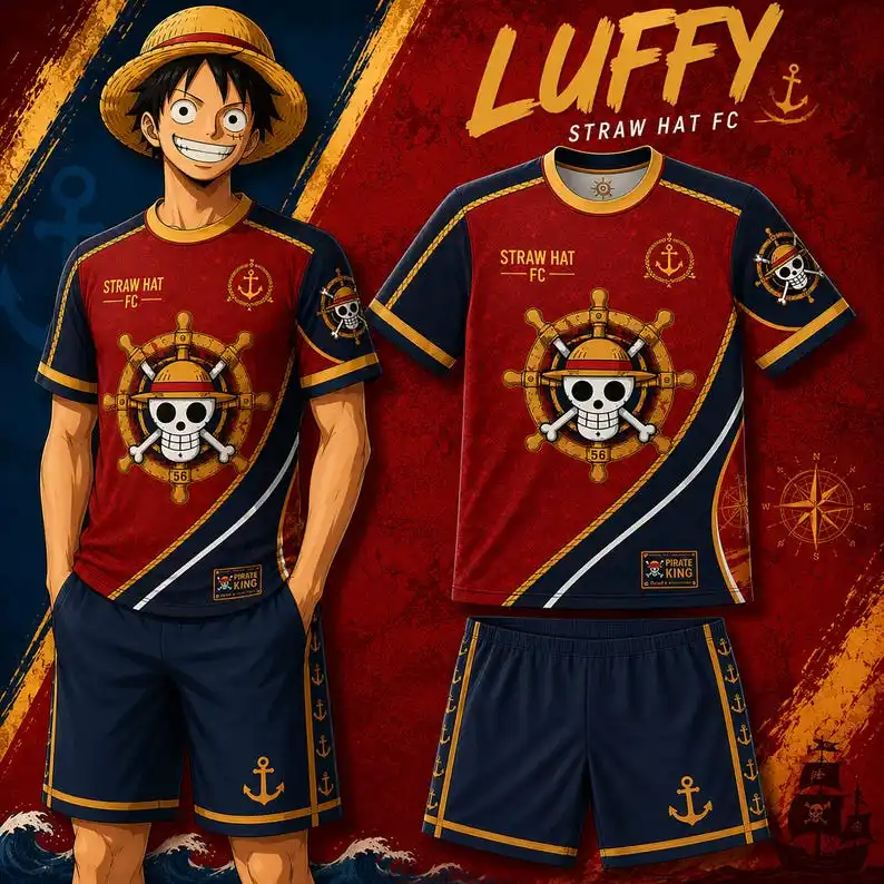 Beliebtes Anime Luffy 3D-Druck Atmungsaktives Kurzarm-Set für Erwachsene und Kinder, Lässiges Paar-Outfit, Einzelnes Hemd, T-Shirt