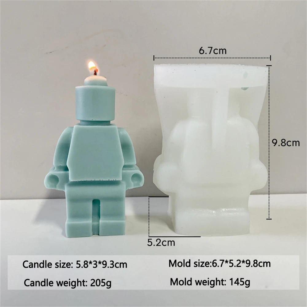 DIY Cute Robots Silicone Candle Mold 3D Building Blocks Chocolate Fondant Ice Molds Christmas Gifts Craft Supplies Home Decor