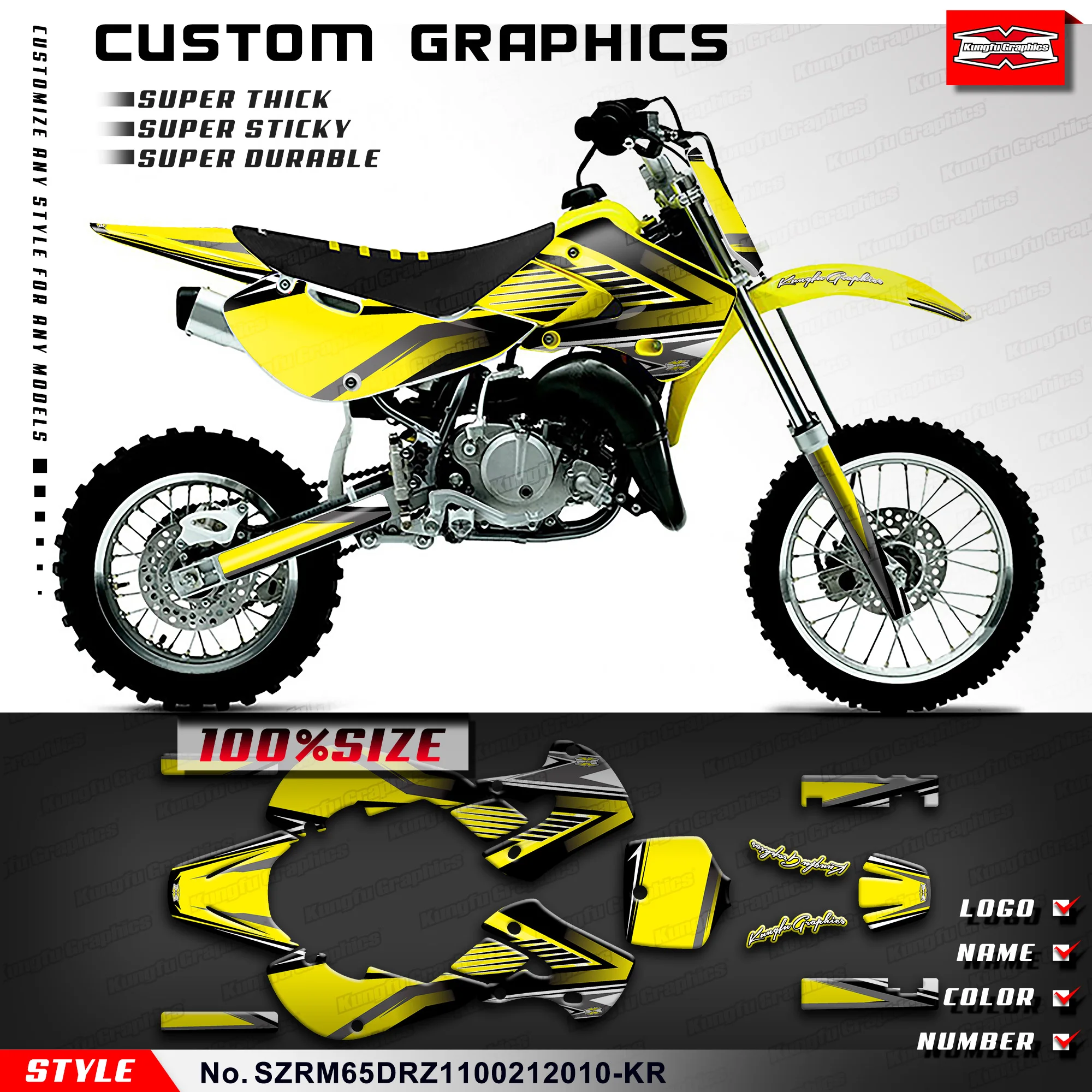 KUNGFU GRAPHICS MX Stickers Enduro Graphics Kit for Suzuki RM65 &DRZ110 02 03 04 05 06 07 08 09 10 11 12, SZRM65DRZ1100212010-KR