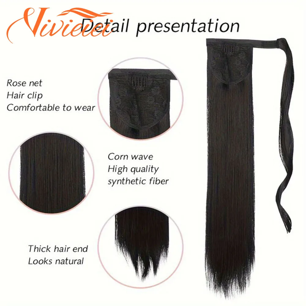 VIVIEIEI Ponytail Hair Extension 22 Inch 100g Natural Black Ponytail Extension Clip in Wrap Around Hair Extension Hairpieces