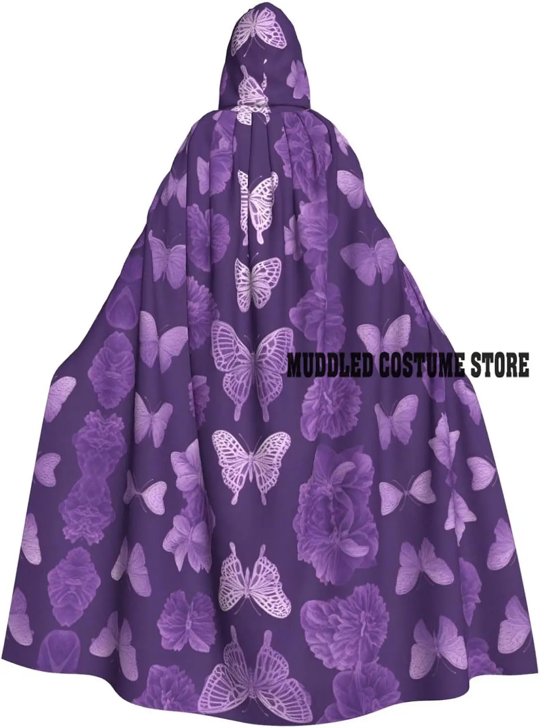 

Purple Butterflies Prints Hooded Cloak for Halloween Role-Playing and Costume Parties