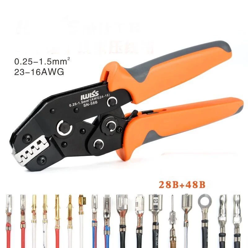 IWISS SN-58B = 28B + 48B szczypce do zaciskania drutu 0.25-1.5mm ² dla Box TAB 2.8/4.8/6.3 SM2.5 XH2.54 zestaw terminali elektryczne narzędzia ręczne