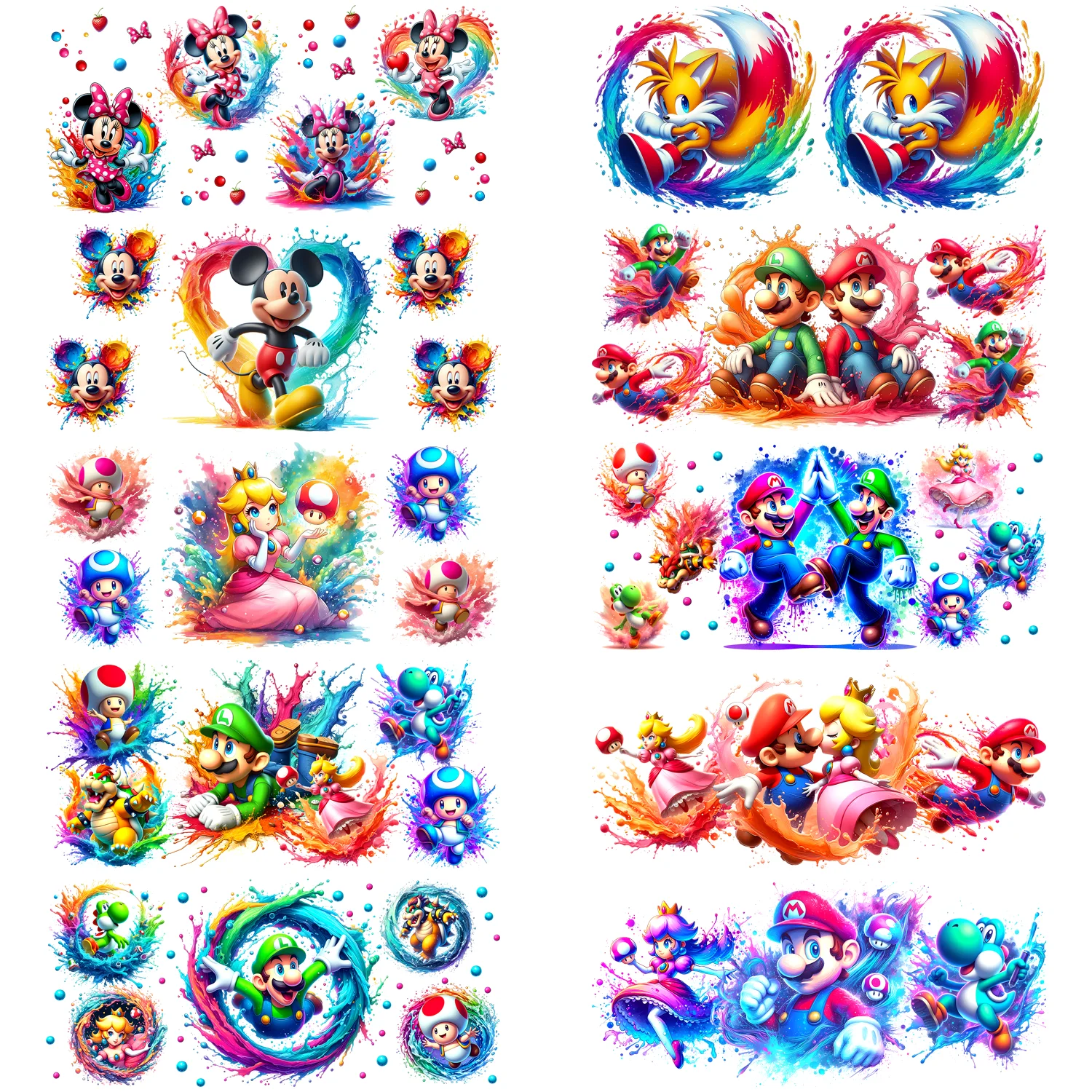 

10 sheets 3D cartoon Series easy peel waterproof DIY Decals 3D transfers uvdtf stickers 16oz uv dtf cup wraps for Libbey Glasses