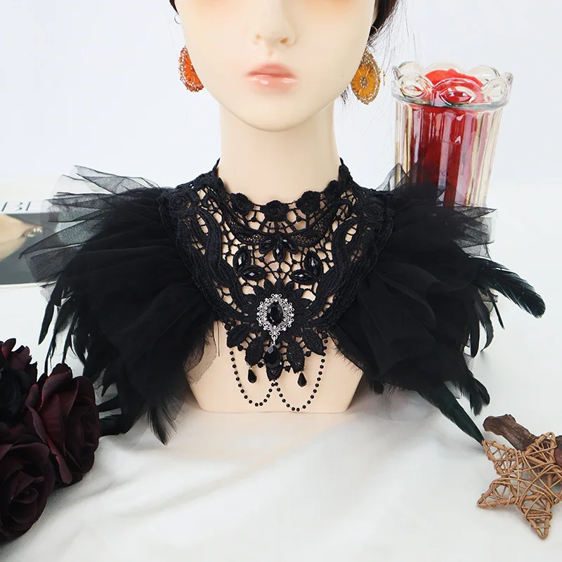 

Gothic European and American style lace embroidered feather shawl masquerade Halloween cosplay costume accessory