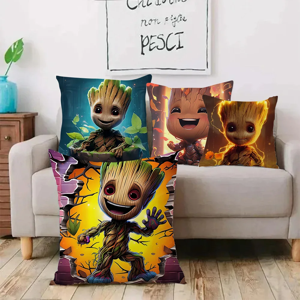 Pillow Covers Cartoon Cute Groots Sofa Decorative Home Double-sided Printing Short Plush Cute Cushion Cover