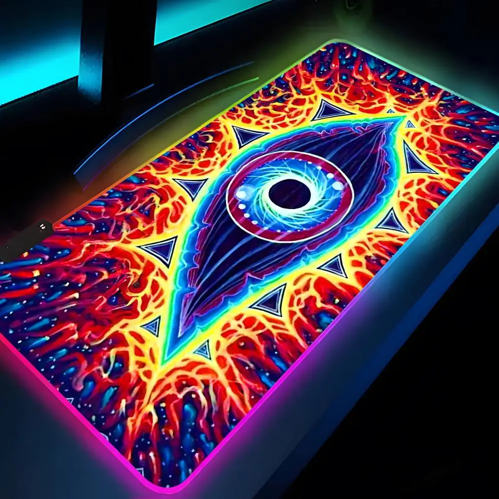 Trippy Psychedelic Mushrooms Eye Mouse Pad Rgb Xxl Laptop Mat Gaming Mousepad Backlit Keyboard Gamer Girl Table Pads Desk