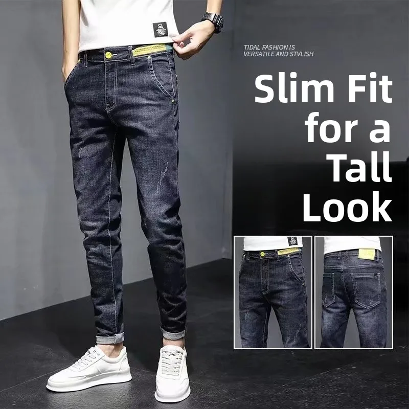 

Slim Fit Men's Jeans Casual Thin Spring Autumn ey Trendy Long Pants Youth ular Spring 2023 Regular Thin Casual Wear