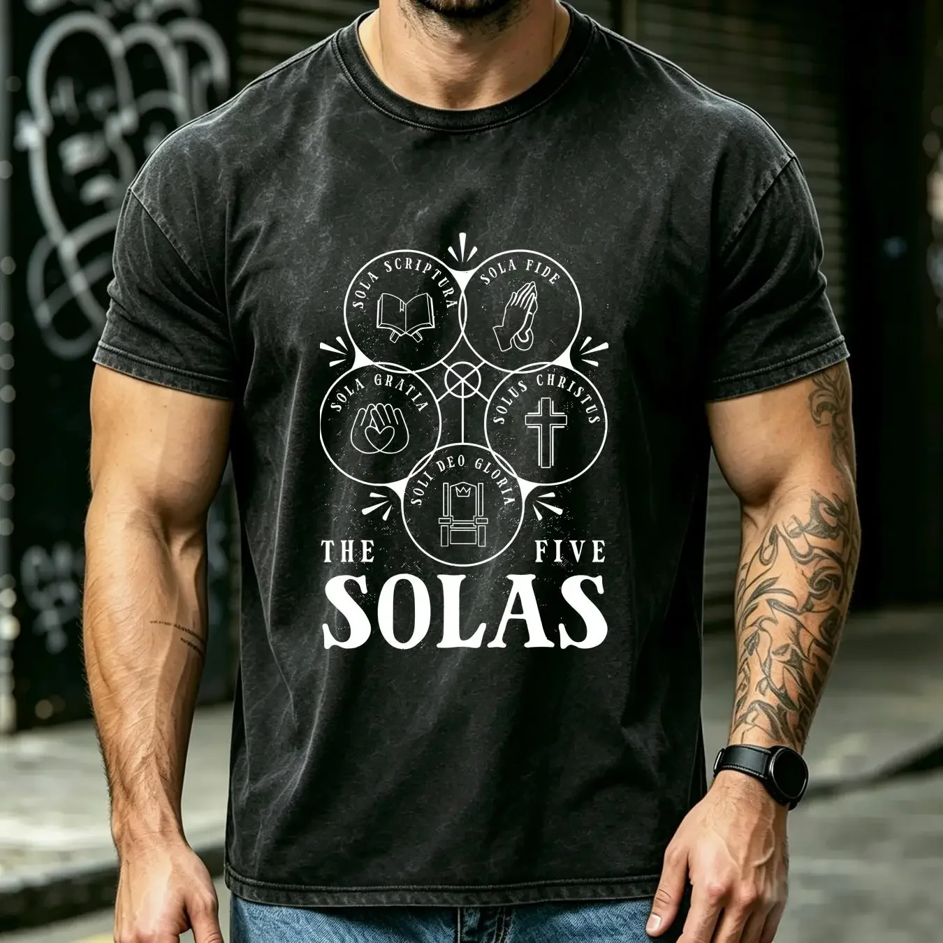 washed T Shirt NEW LIMITED Protestant Christian Reformation 5 Solas Best vintage Washed graphic Comfortable Breathable