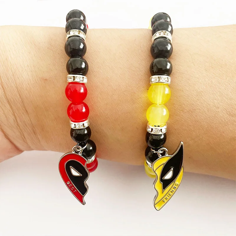 Pulseras de Lobezno de Deadpool para parejas, colgante de corazón de mejores amigos, pulsera de cuentas de piedra, joyería de la amistad, 1 par