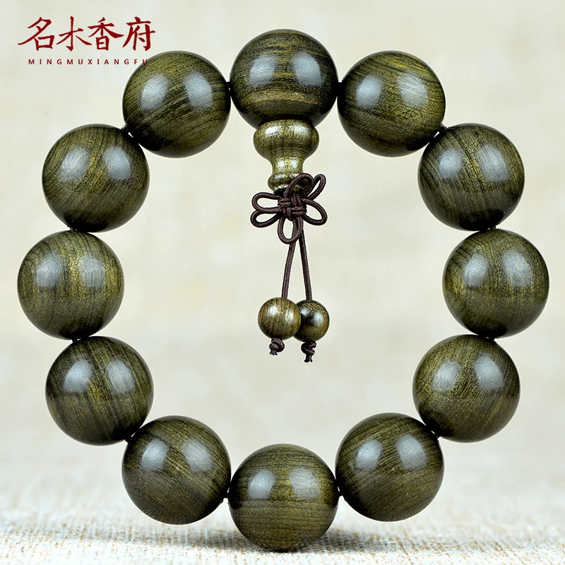 Bracelet Couple Style Solid Wood Green round Natural Material Silkwood 20mm Retro Court Style Fashion Accessories Simple Modern