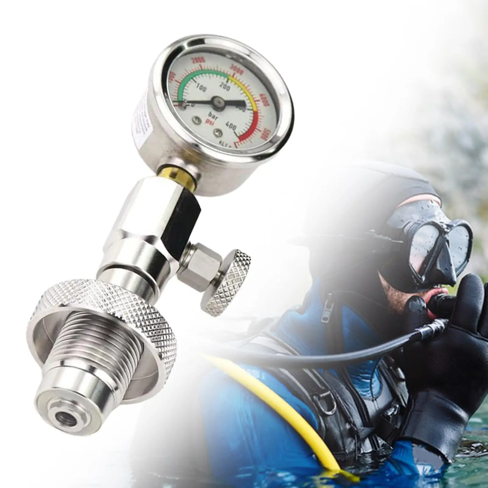 

Yoke Tank Pressure Checker,Scuba Diving Pressure Gauge,Submersible with Screw Knob Sturdy Accessory Equipment for BCD Diver