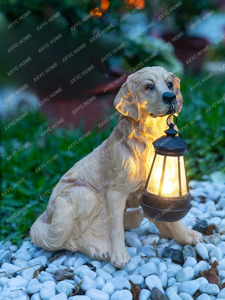 Cute Golden Retriever Decoration Outdoor Ambience Light Solar Yard Garden Decoration