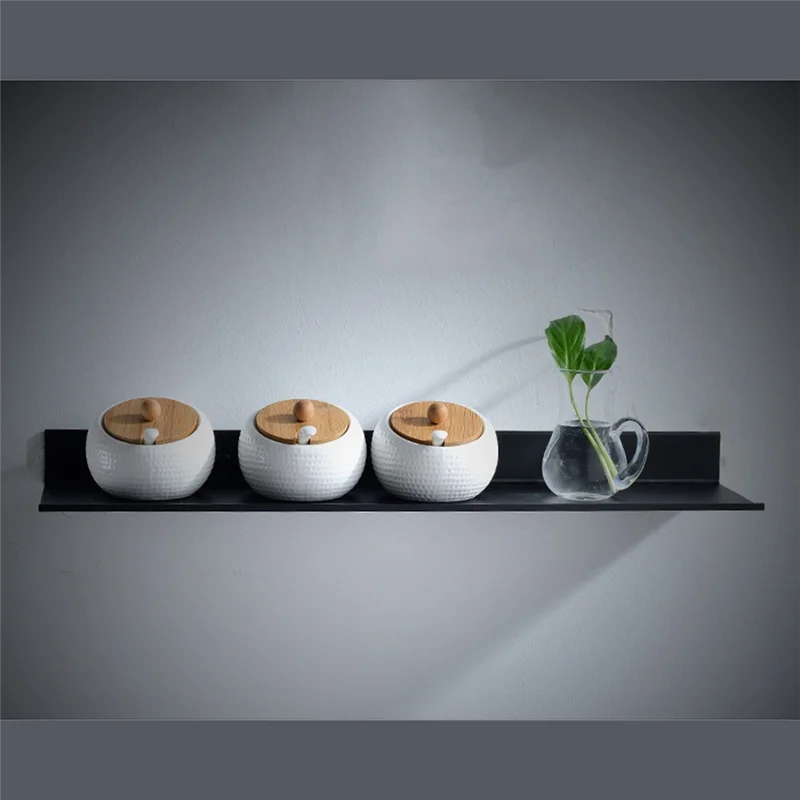 Estante flotante de pared para cocina y baño, estante de almacenamiento con espejo, estantes de esquina de ducha de Metal, organizador de armario para el hogar, color negro