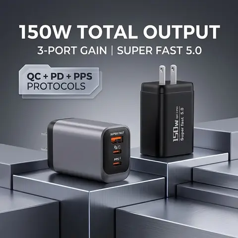 Multi-port 150W Super Fast Charger, 3-Port PPS PD QC Type C Wall Block, Power Adapter For Laptop For iPhone For Samsung Galaxy