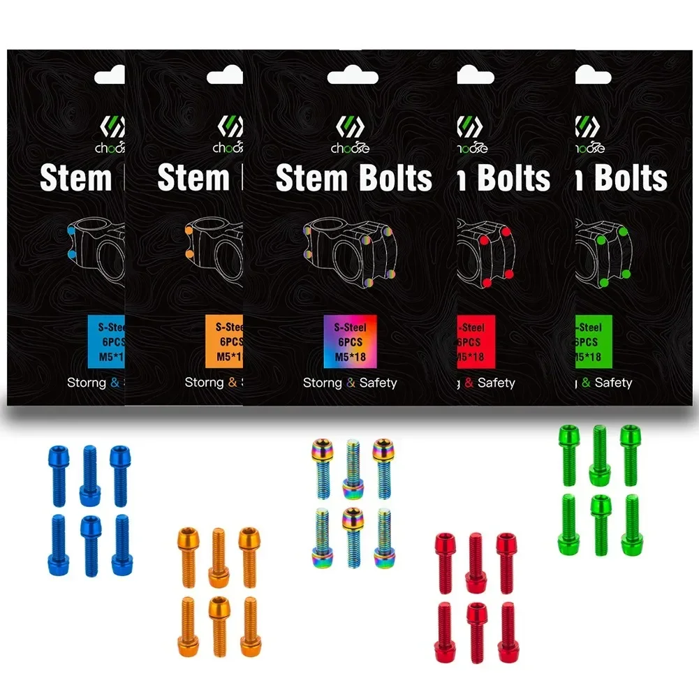 Handlebar Stem Bolts 6Pcs M5x18 Screws for Bike Handlebar Stem and Shifter Available in Red Orange Color Green Blue