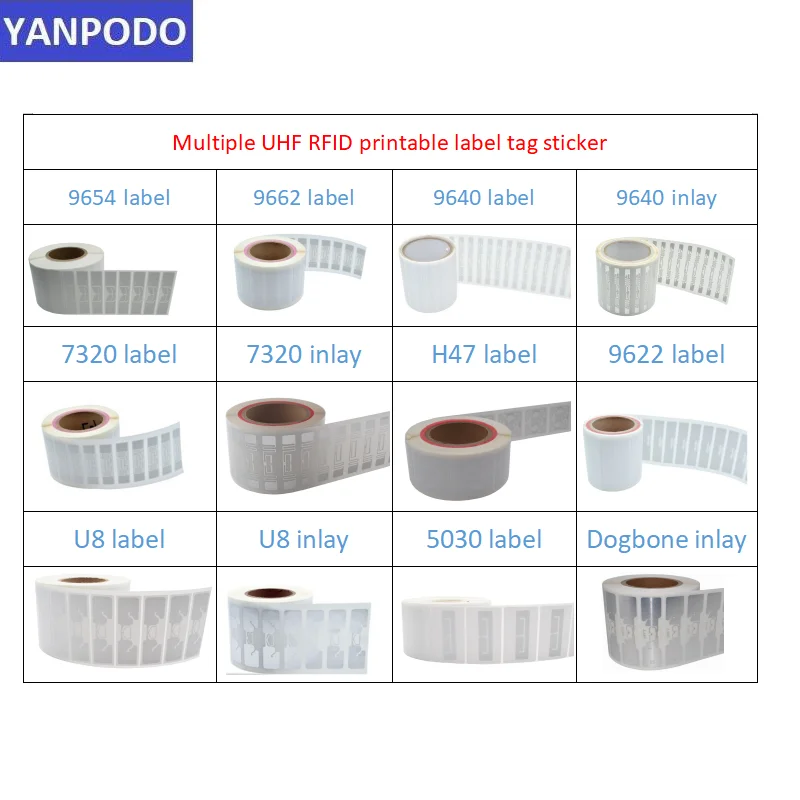 YANPODO-Autocollant adhésif longue portée, étiquette RFID, incrustation de support UHF, puce UHF, 860-960MHz, U8, Alien, H9, M730, ISO18000, 6C, 10 pièces