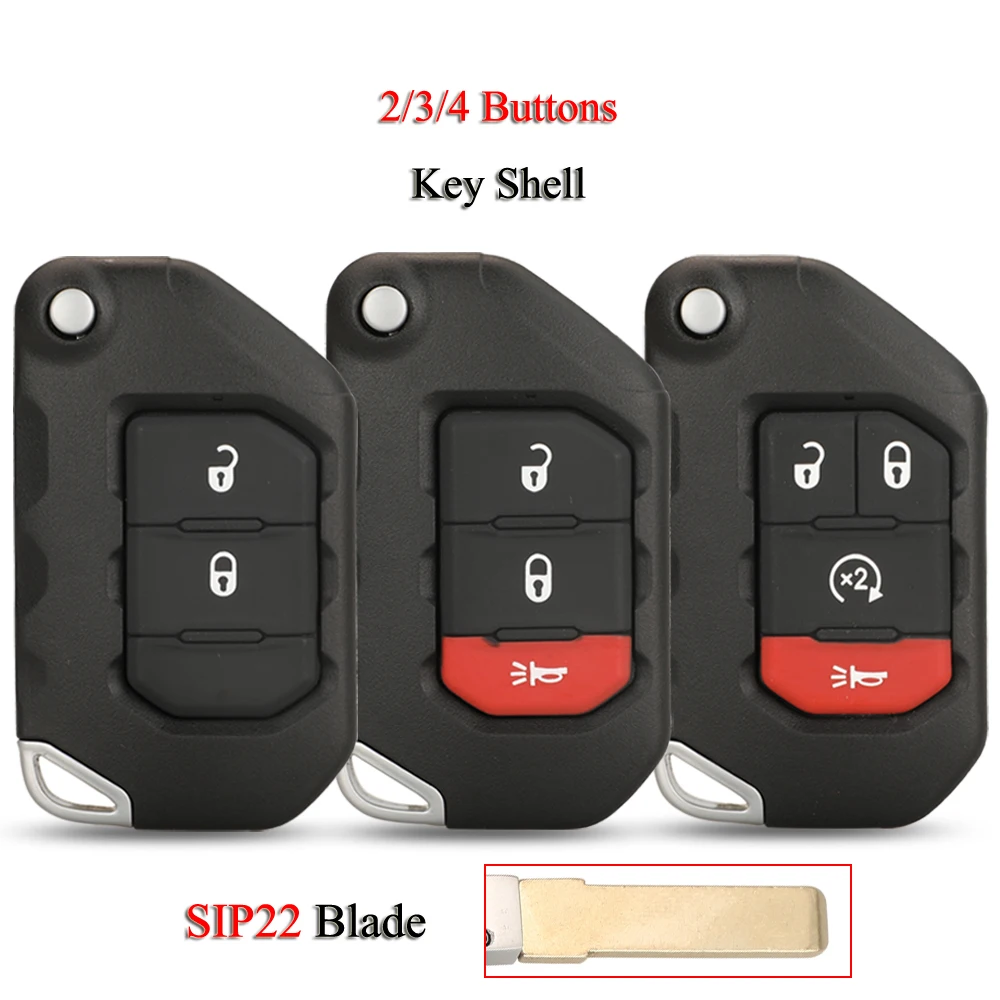 

jingyuqin 10PCS/Lot Flip Remote Car Key Shell For Jeep Wrangler 2018 2019 Gladiator Case Replacement 2/3/4 Buttons SIP22 Blade