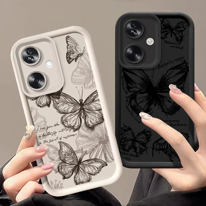 Black butterfly For Oppo Reno 11F 4Z 10 12 PRO A79 60 5G 40 58 78 74 Realme GT 6 C67 Find X3 Lite Soft Silicone Phone Case