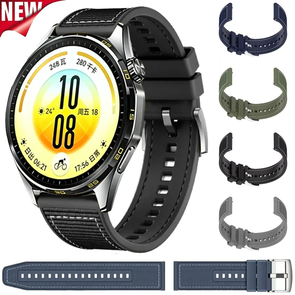 22mm Nylon Braided Composite+Silicone Band For Huawei Watch 5 GT7-6-5-4 Strap 46mm Bracelet for Huawei Watch GT7 Pro 46mm Correa