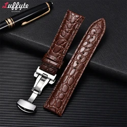 Embossed Leather Strap Watch Band with Automatic Butterfly Clasp Bracelet 18mm 20mm 22mm 24mm Wrist Band Watch Accessories