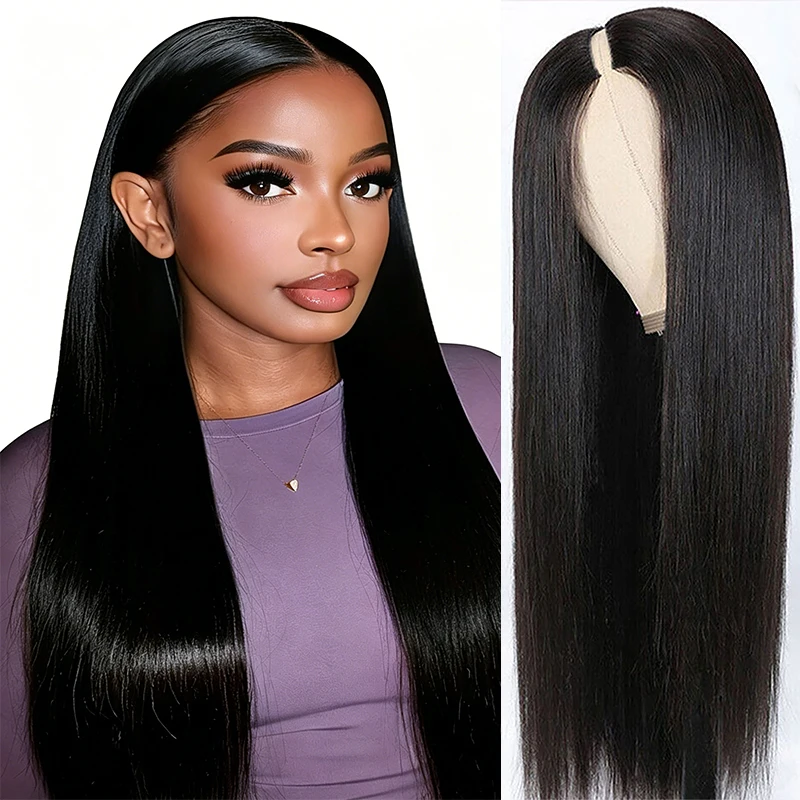 V Part Straight Raw Remy Peruvian Human Hair Wig Machine 32 Inch 220 Density Upgrade U Part Clip In No Leave Out Pre Plucked Soft Ready To Wear For Black Women