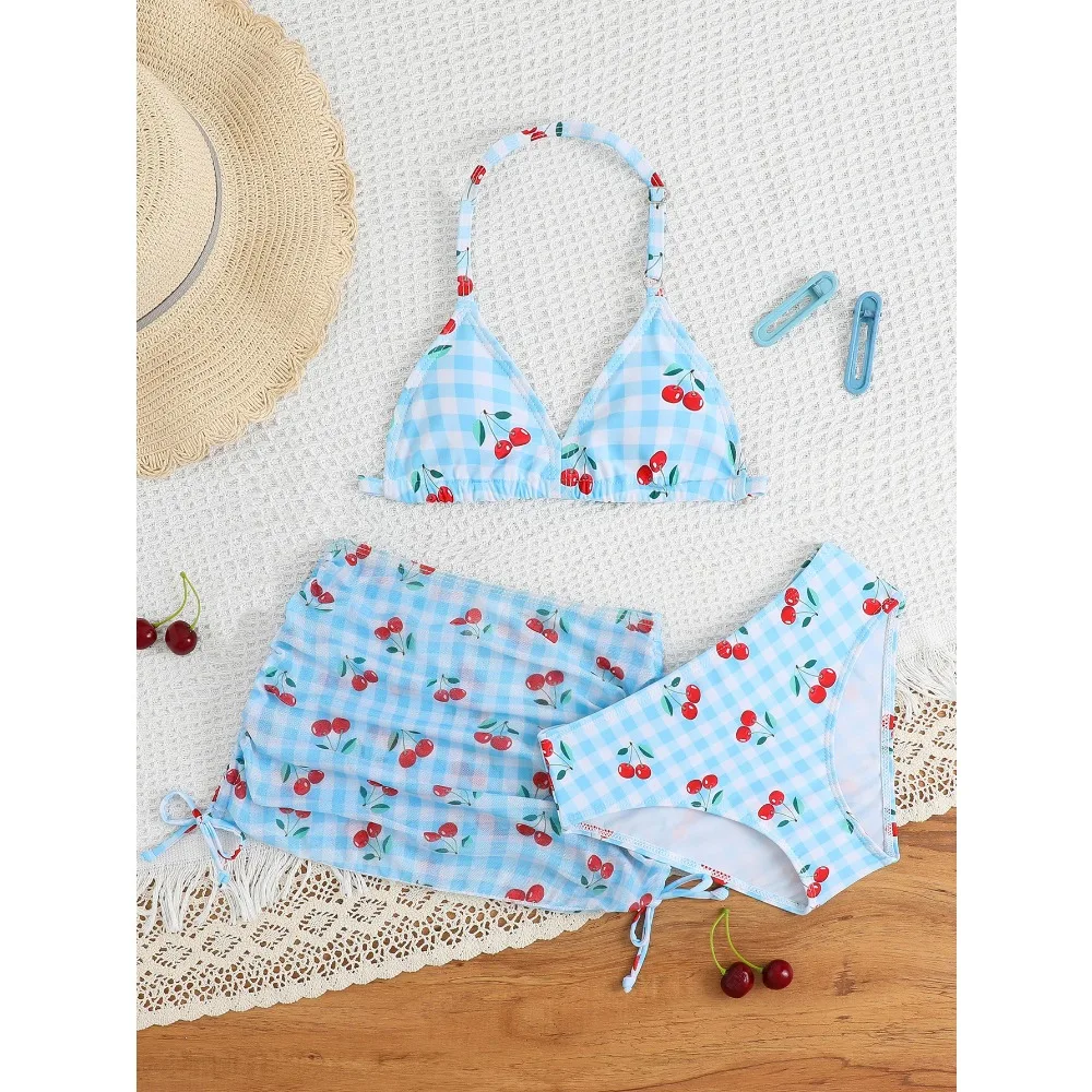 

Girls 3pack Cherry Bikini Sets Kids Swimsuit Beach Skirts 7-12 Years Children's Swimwear 2026 Teenagers Child Girl Bathing Suit