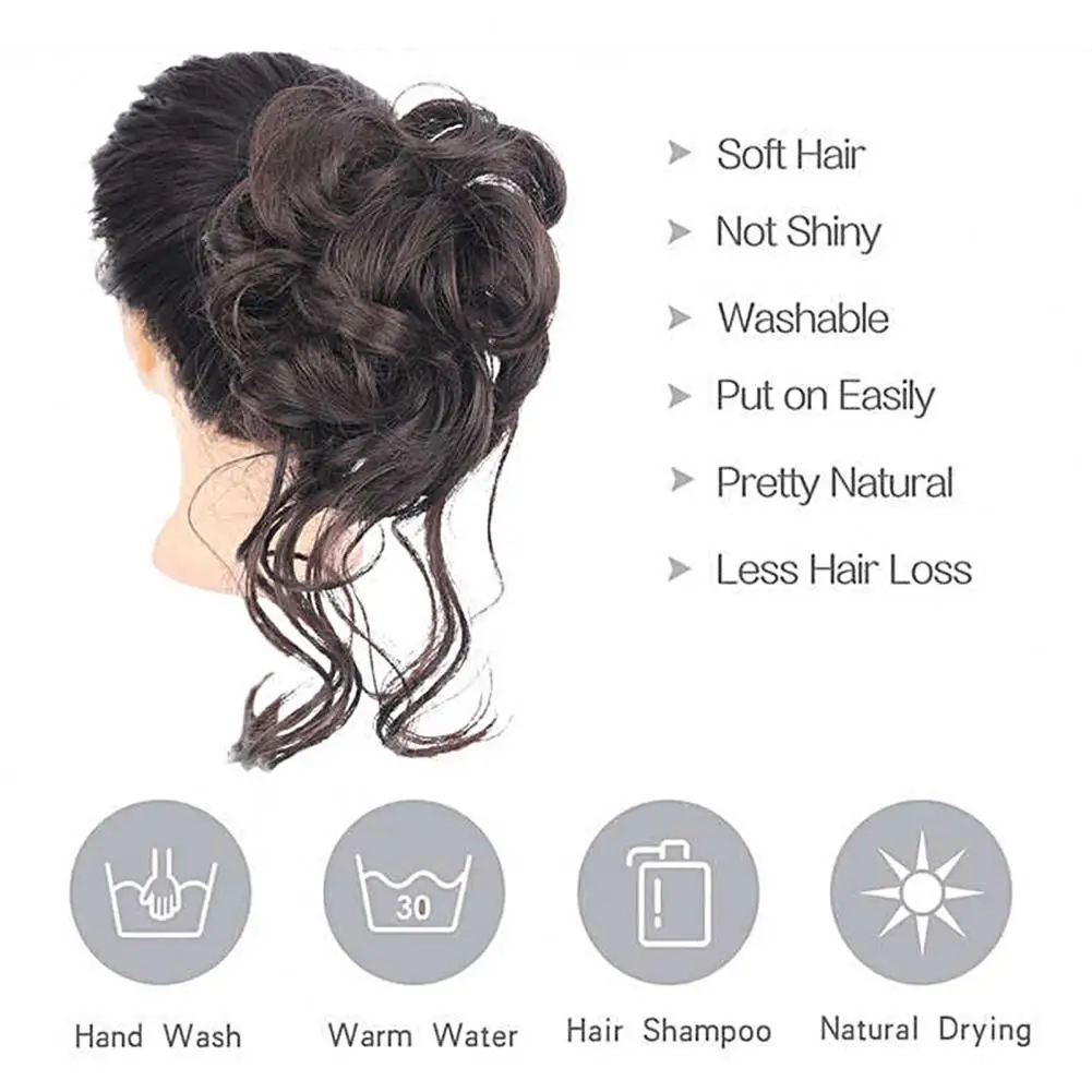 Perruque chignon bouclé synthétique pour femme, perruque à pince, aspect naturel moelleux, épingles à cheveux, noir, marron, chignon désordonné, cheveux bouclés, 25cm