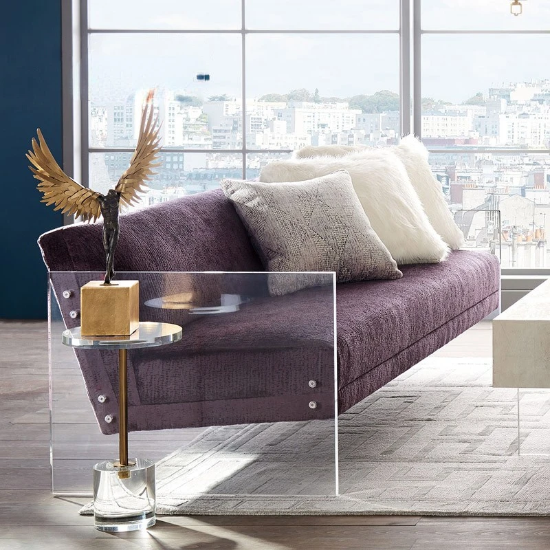 Modern simple transparent acrylic suspended sofa Minimalist living room villa large-sized flannel sofa in-line