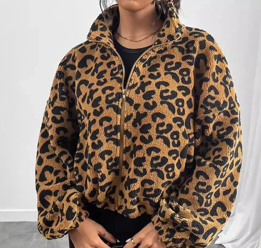 

Флисовый свободный кардиган на молнии с леопардовым принтом, плюшевое осенне-зимнее новое поступление, женская верхняя одежда, утолщенное пальто с длинными рукавами