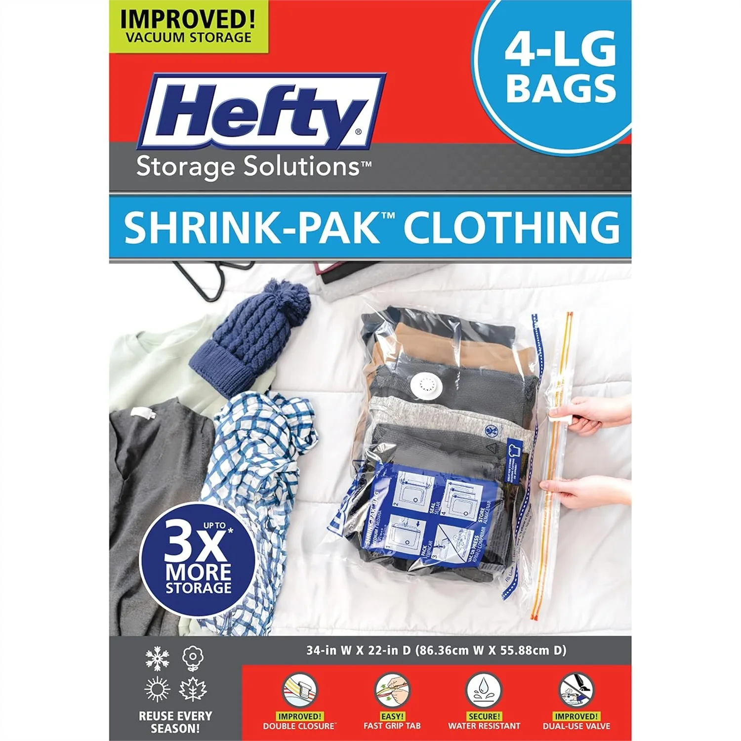 

4 Large Vacuum Storage Bags for Clothes, Pillows, Towels, Blankets - Space Saver Bags for Under Bed Storage
