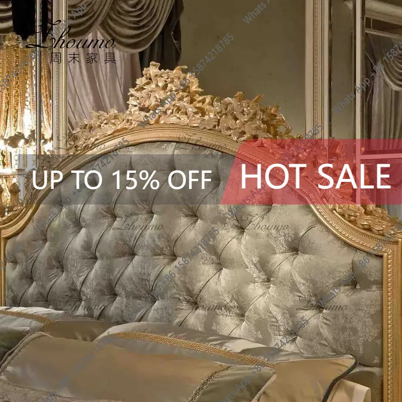 Ii French Light Luxury Engraving Bed American Solid Wood Master Bedroom Double Bed Retro Simple Velvet Buckle Single Bed