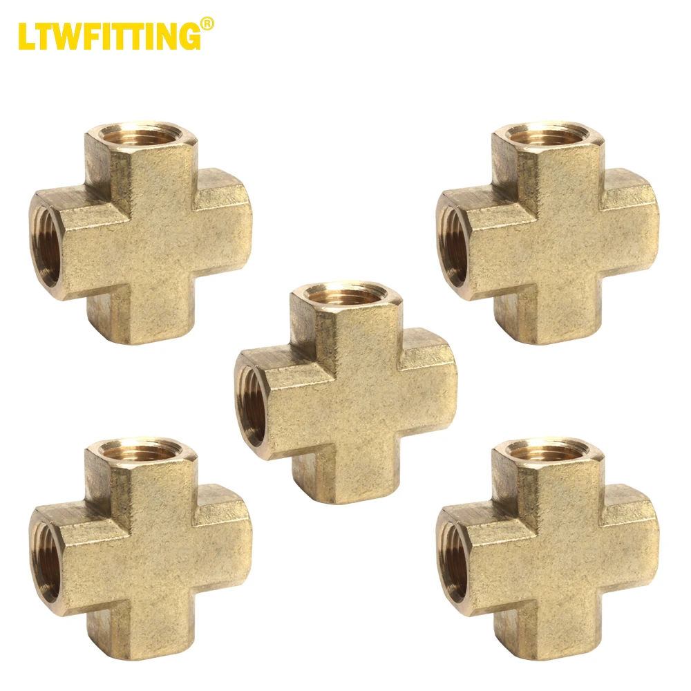 

LTWFITTING Brass Pipe Female Cross Fitting 3/8" NPT Fuel Air Water(Pack of 5)