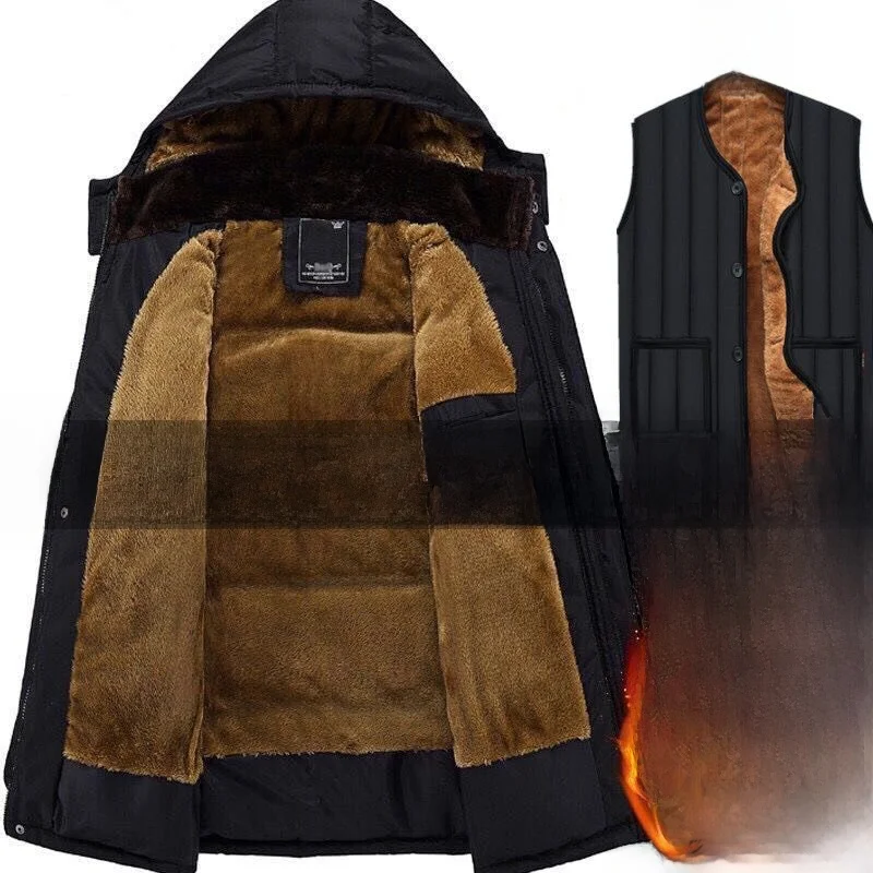 

Thiened Fce Cotton Jaet for Middle-Aged And ly Men Warm And Sli Winter Coat Busin Casual Loose Fit Sle