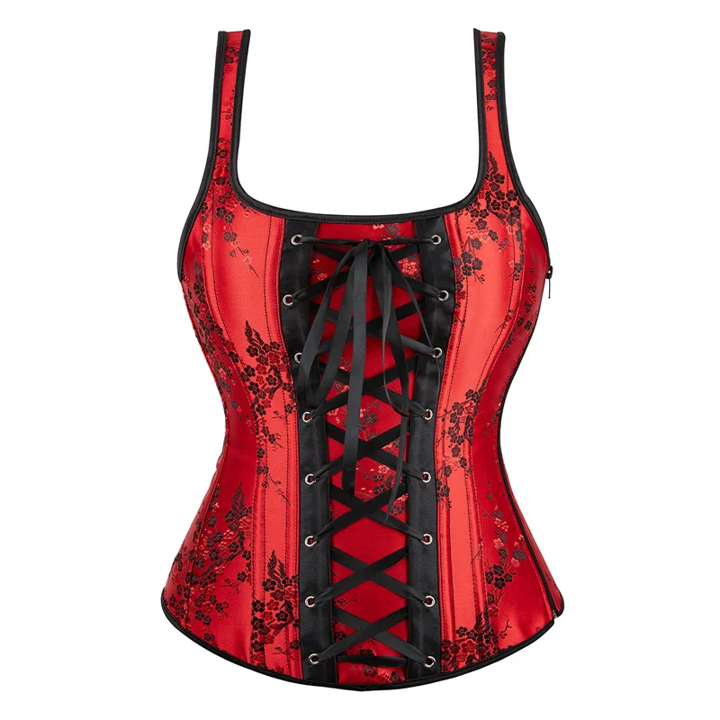 

Overbust Corset Top with Straps Plus Size Lace Up Vintage Jacquard Steampunk Women Gothic Renissance Sexy Costume