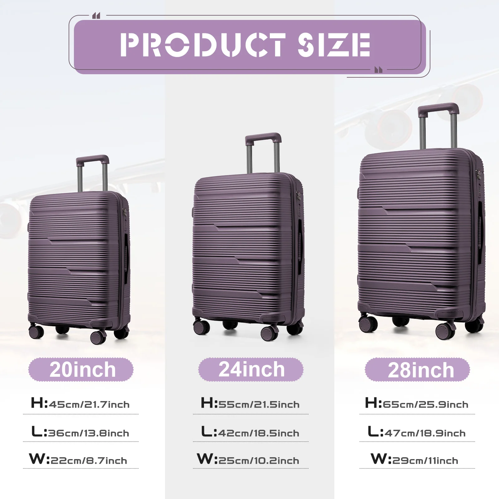 3pcs Large Travel Suitcase Sets With Travel Bag, Checked Suitcases with Wheels, Carry On Luggage Sets, Travel Box Cabin 55x42x25