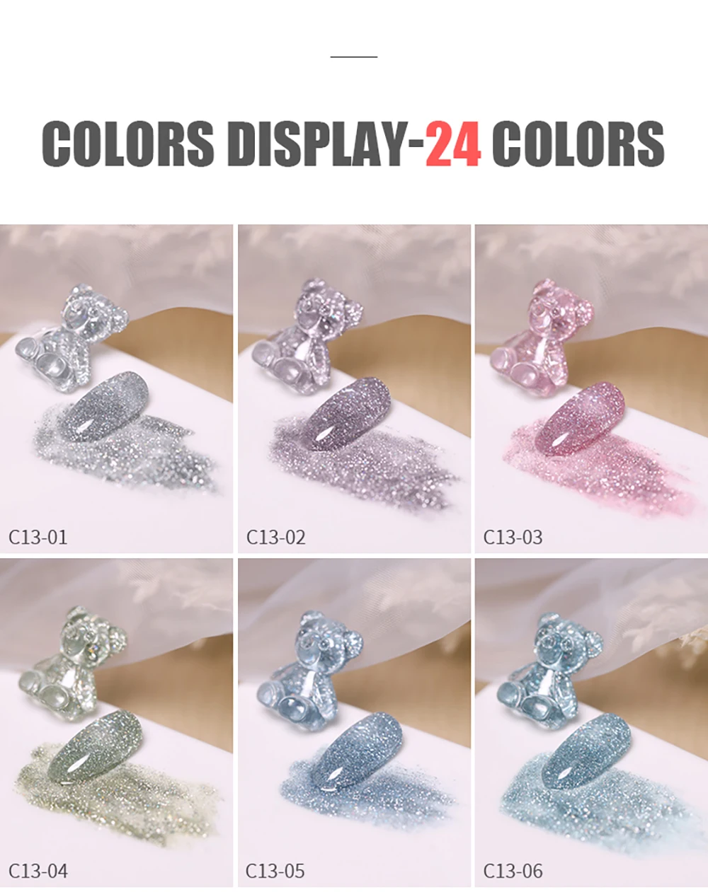 Vendeeni TPO HEMA FREE 24 Farben/Set Glitzer-Broken-Diamond-Gel-Nagellack Semi-Permanenter UV-Soak-Off-Gel-Lack mit Display – Detail 5