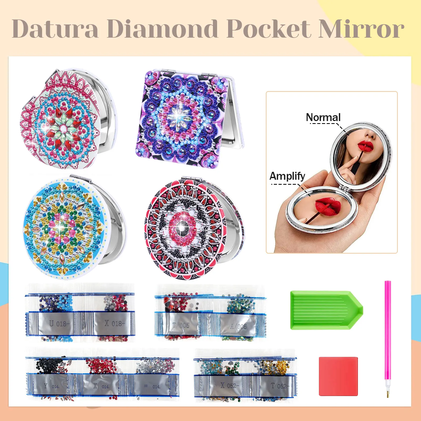 40/20pcs DIY Mandala Mirror Diamond Painting Art Compact Makeup Mirror for Women Portable Folding Paint Craft Cosmetic Mirror