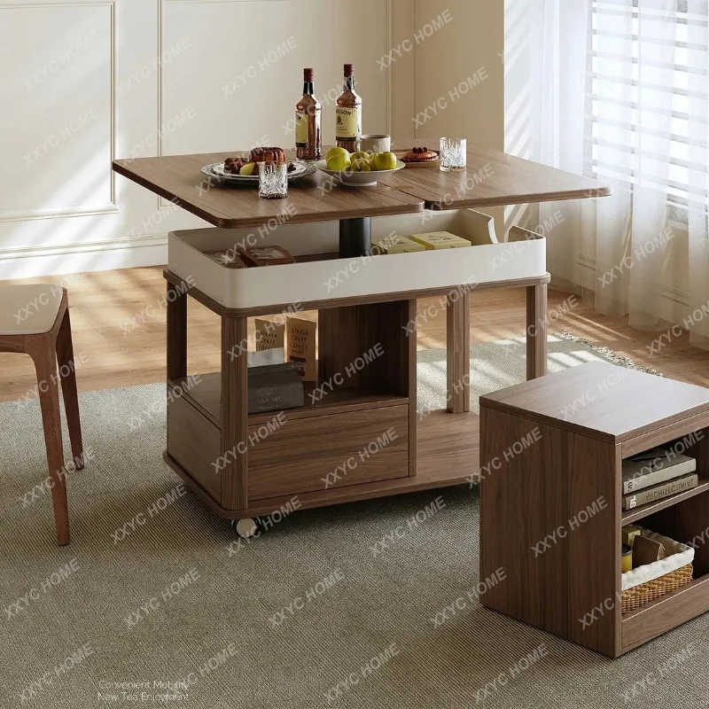 XXLifting coffee table multi-functional light luxury tea table household living room movable trolley solid wood folding edge