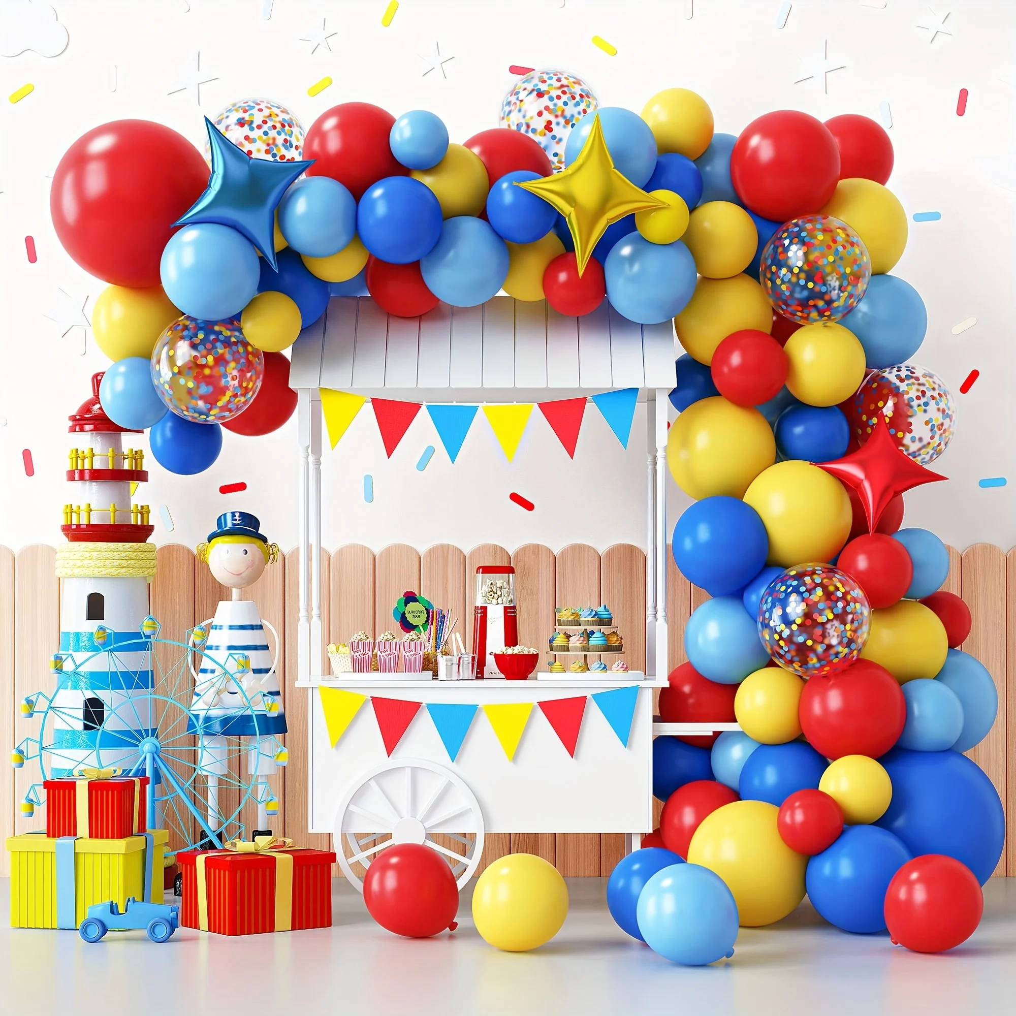 139Pcs Carnival Circus Balloon Garland Arch Kit Red Blue Yellow Basic Rainbow Multi Color Latex Balloons Star Shaped Aluminum Foil Balloons With Party Whistles Puncture Resistant Not Easy To Break Multi Function Game Props Ideal Decor Kids Birthday Party