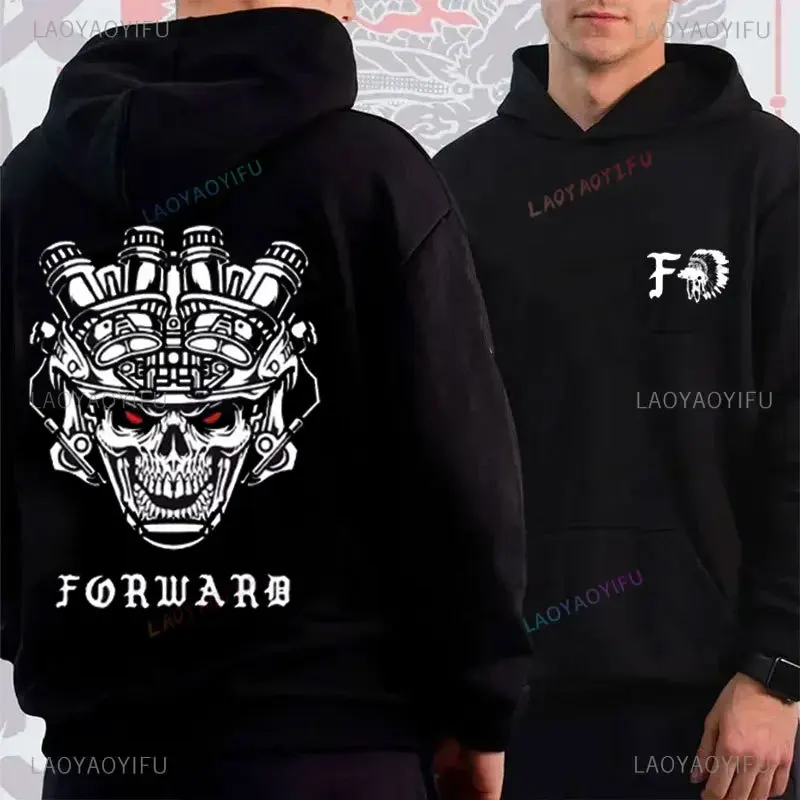 Fashion Forward Observations Group Skull Double Sided Graphic Hoodie Loose Pullover Streetwear Unisex Vintage Casual Hoodies