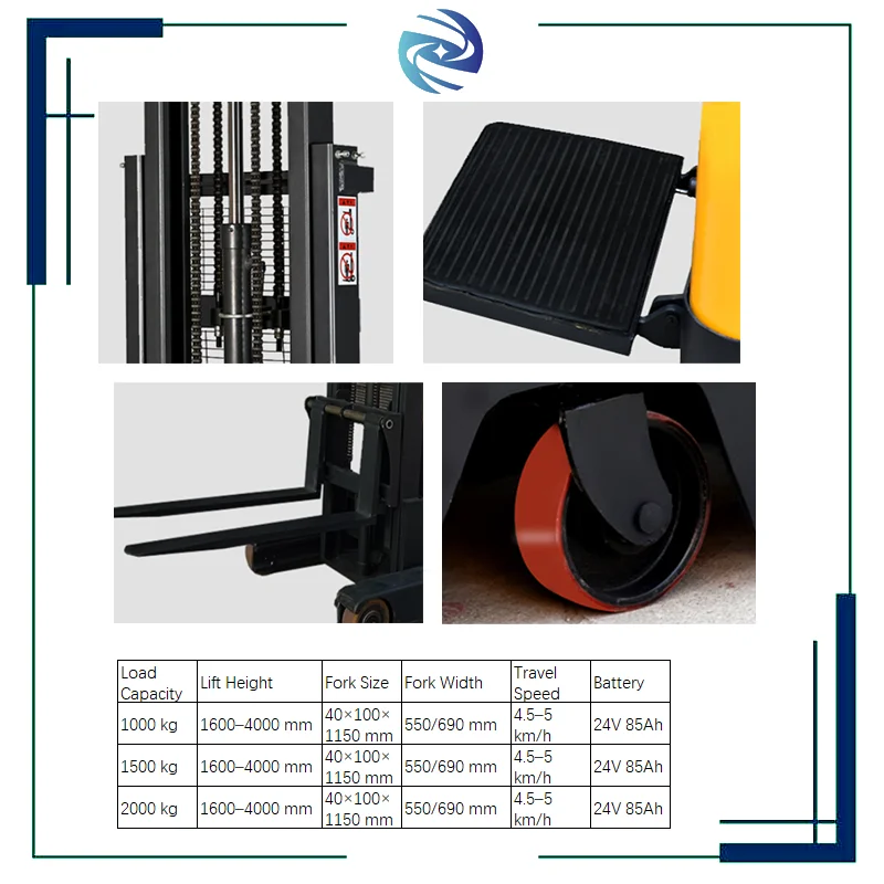 Industrial Stand-Up Electric Pallet Stacker With Permanent Magnet Motor High-Strength Steel Chassis With Strong Load Capacity