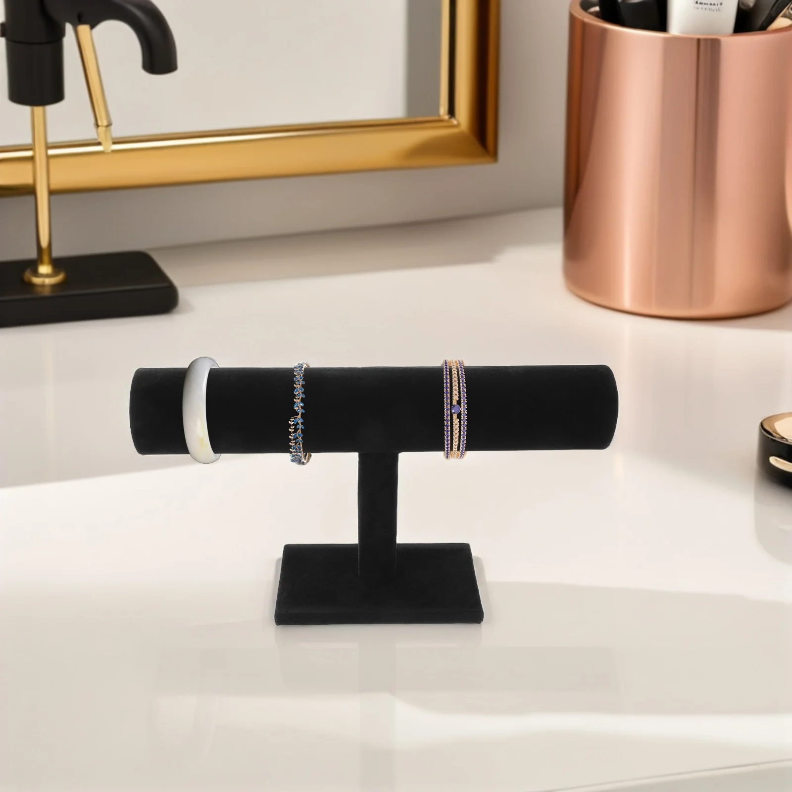 

T-Bar Bracelet Holder Organizer Flannel Jewelry Watch Display Stand 28.5cm Storage Scrunchies Hair Ties Display Organizer