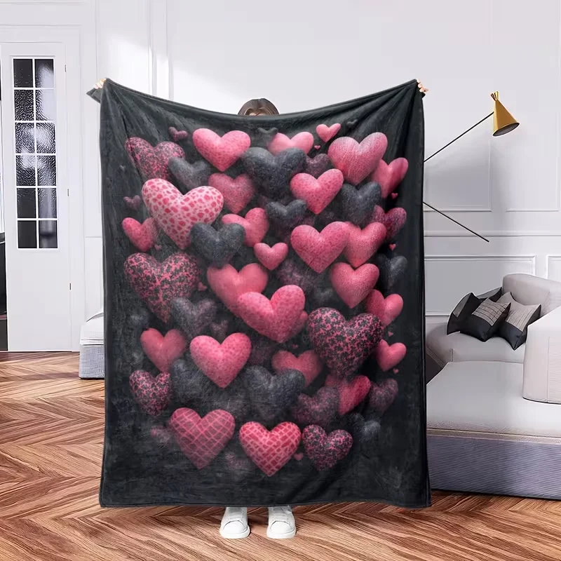 Minimalist Red Heart Polka Dot Blanket Soft Blanket for Bedroom Sofa Couch All Season Travel Nap Blanket