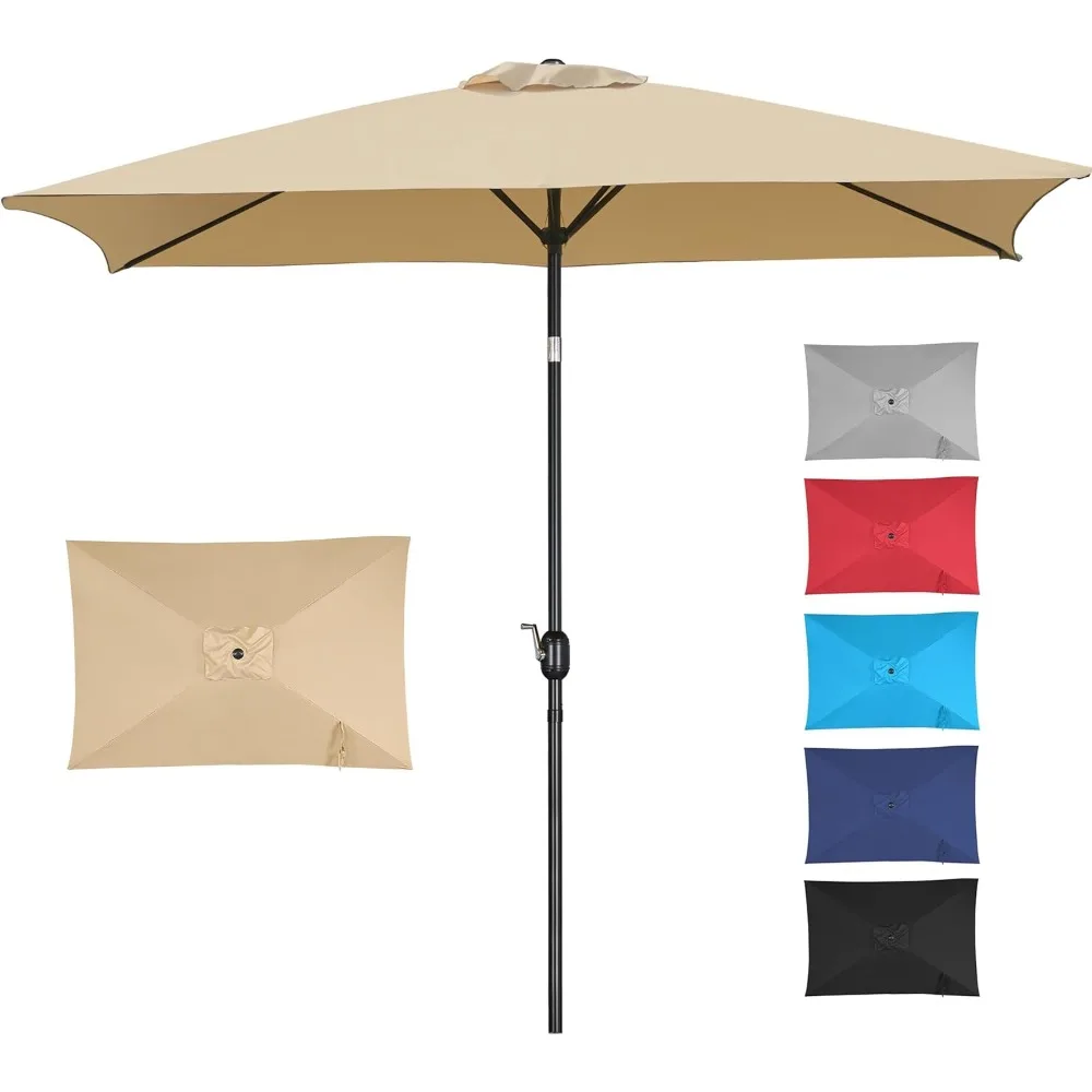 

6.5x10FT Rectangular Outdoor Patio Umbrella Large Market Umbrella w/Push Button Tilt & Crank Lift System & 6 Sturdy Ribs