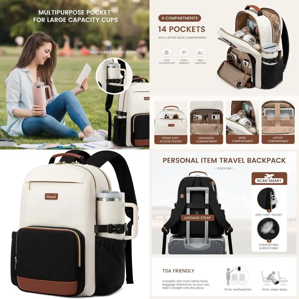 

Рюкзак для ноутбука 15,6 дюймов с сумкой-органайзером, водонепроницаемая городская сумка для работы и учебы, бежево-черно-коричневый