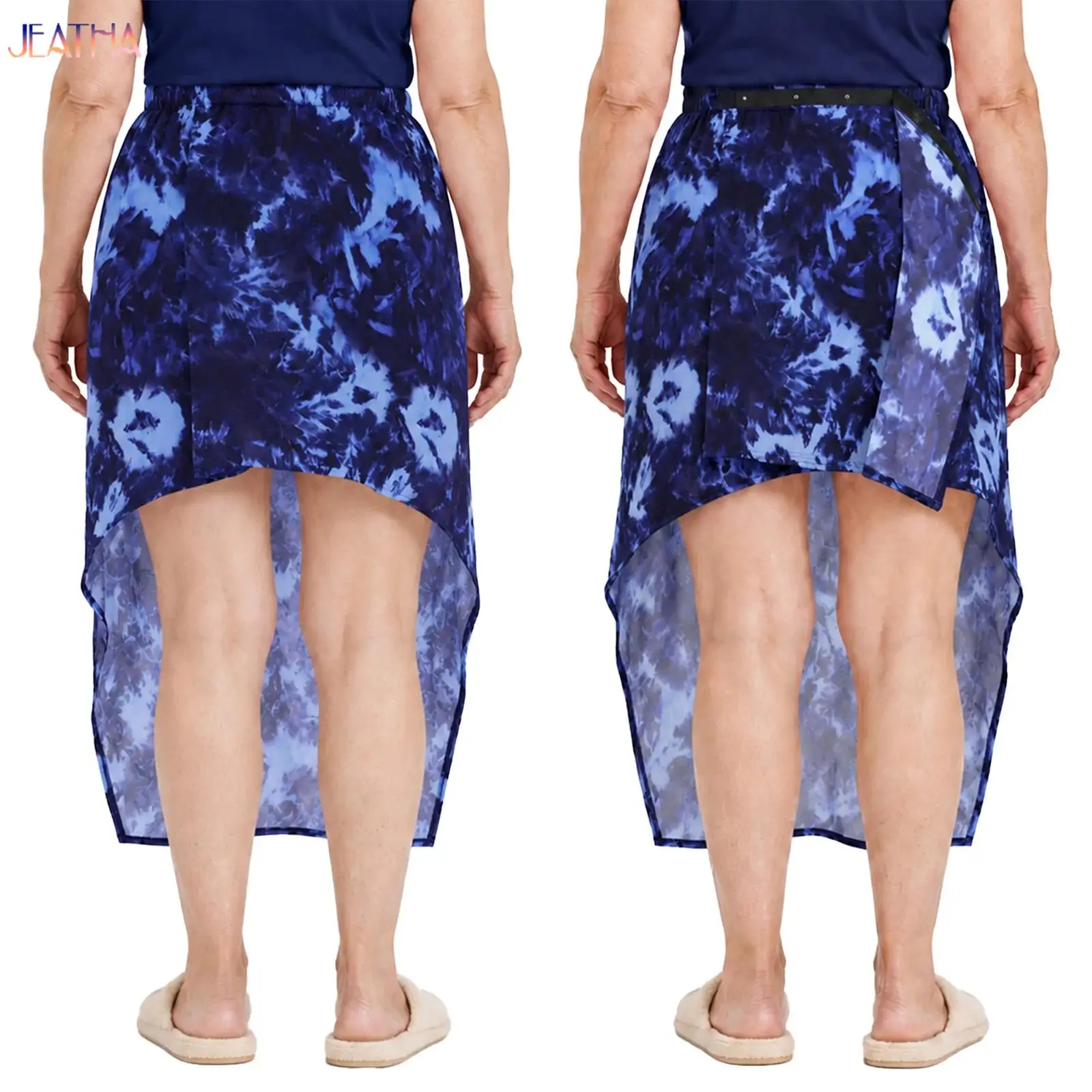 Womens Wrap Skirt Floral Print Back Press Buttons Side Elastic Waist Asymmetrical Hem Skirt Adaptive Wheelchair Elderly Bottoms