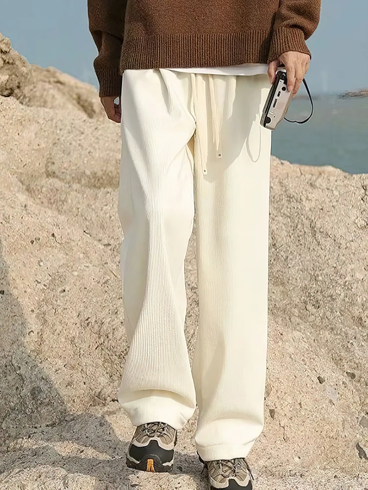 Corduroy Straight Casual Pants Men Sport Hiking Wide Leg Sweatpants Male Outdoor White Vintage Long Trousers