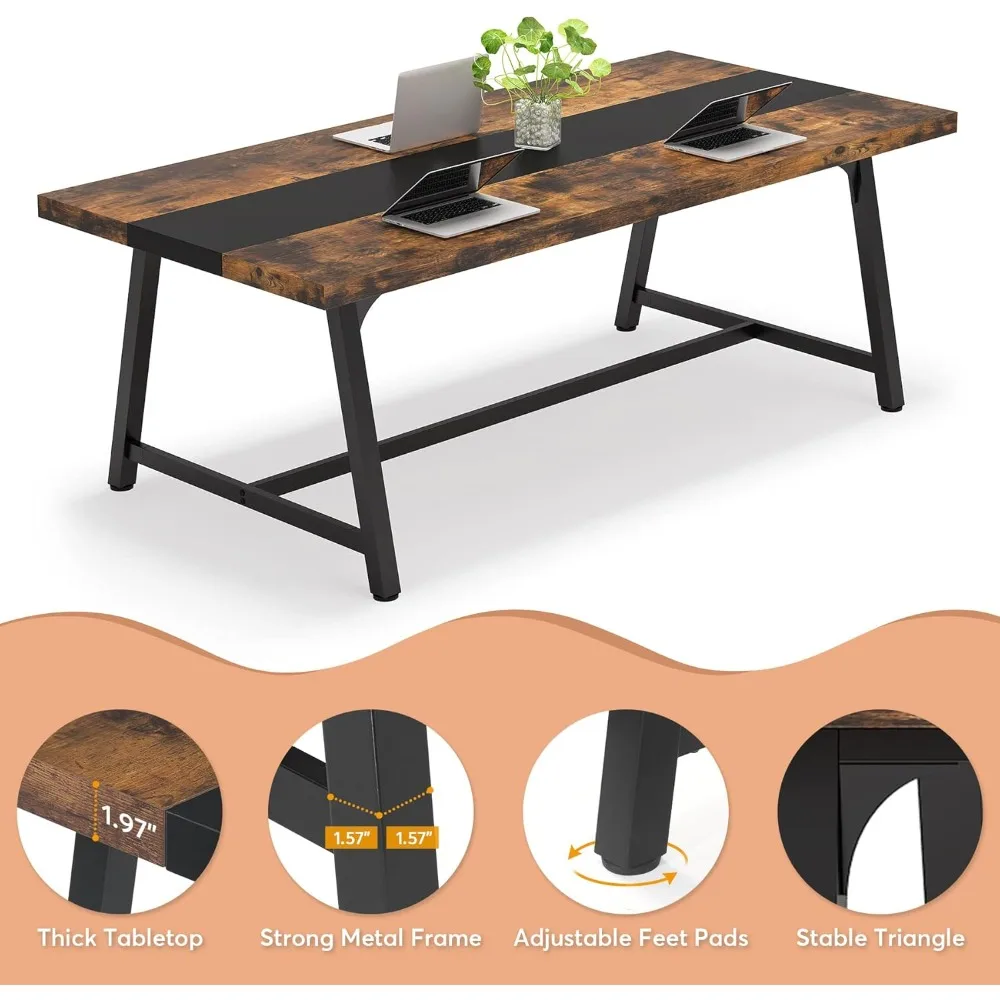 Dining Table for 8 People, 70.87-inch Rectangular Wood Kitchen Table with Strong Metal Frame, Industrial Large Long Dining Room