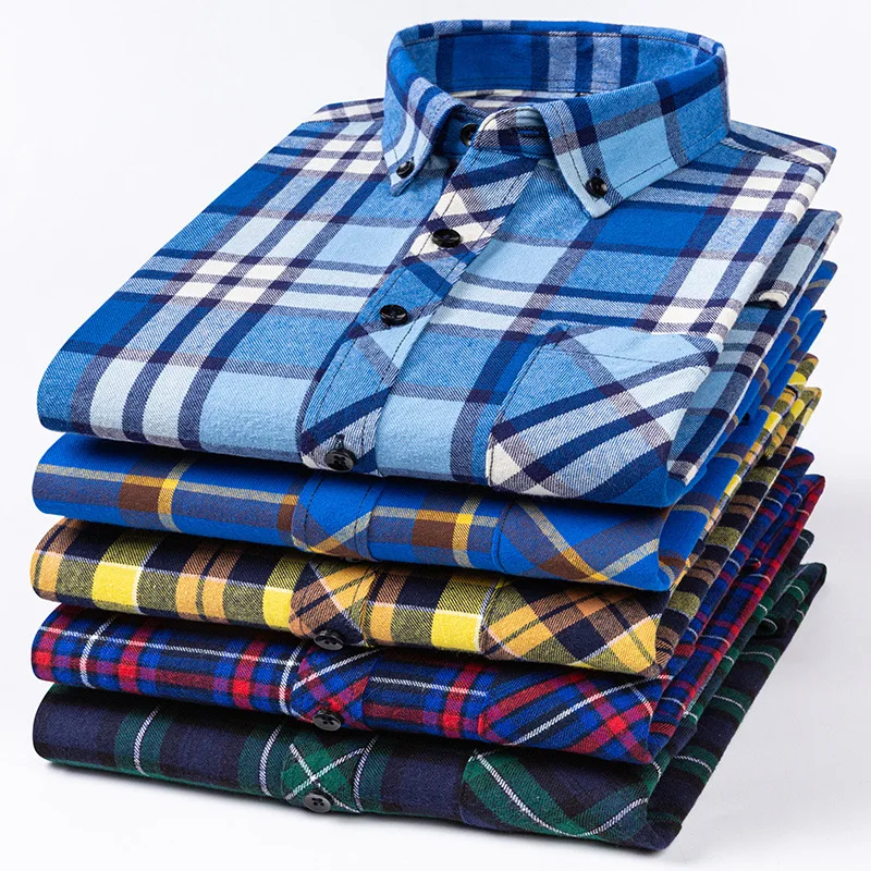 New 8XL plus size men\'s shirt 100% cotton four seasons can wear business casual social ironing fashion classic plaid brushed